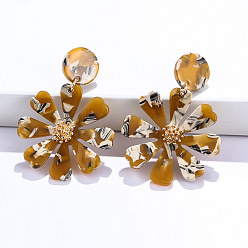 Темно-Золотистый Серьги-гвоздики из акрила с цветком из сплава, золотые, темные золотарник, 54x33 мм