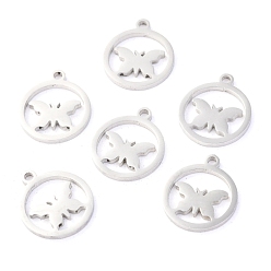 Нержавеющая Сталь Цвет Не тускнеющие 304 подвески из нержавеющей стали, лазерная резка, кольцо с бабочкой, цвет нержавеющей стали, 14x12x1.1 мм, отверстие : 1.4 мм