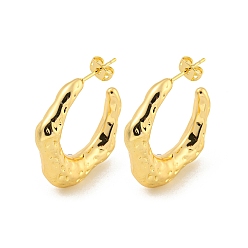 Real 18K Gold Plated Rack Plating Brass Stud Earrings, Long-Lasting Plated, Lead Free & Cadmium Free, C-shape, Real 18K Gold Plated, 29x6.5mm