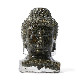 Хризоколла Статуэтки из смолы с головой Будды, с натуральной крошкой хризоколлы внутри статуэток для украшения домашнего офиса, 30x30x55 мм