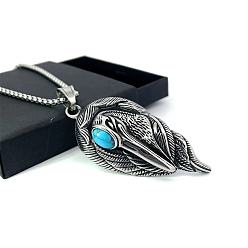 Нержавеющая Сталь Цвет Винтажные панк-ожерелья из нержавеющей стали с подвеской в виде птицы из синтетической бирюзы, цвет нержавеющей стали