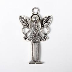 Antique Silver Tibetan Style Alloy Pendants, Fairy, Cadmium Free & Nickel Free & Lead Free, Antique Silver, 58x34x5mm, Hole: 4mm