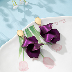 Фиолетовый Серьги-гвоздики из сплава с лепестками и кисточками, золотые, фиолетовые, 58x34 мм