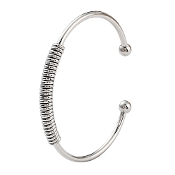 Нержавеющая Сталь Цвет Устойчивые к потускнению 304 браслеты-манжеты из нержавеющей стали для женщин, с 201 из нержавеющей стали бусы, весенний узор, цвет нержавеющей стали, 0.25~0.55 см, внутренний диаметр: 2-3/8 дюйм (6 см)