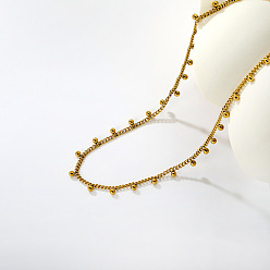 Real 18K Gold Plated 304 Stainless Steel Round Ball Tassel Necklaces for Women, Real 18K Gold Plated, 15.75 inch(40cm), pendant: 3mm
