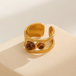 Седло Коричневый 304 Манжета из нержавеющей стали с открытыми кольцами из искусственной смолы, имитирующей тигровый глаз., золотые, седло коричневый, 18 мм