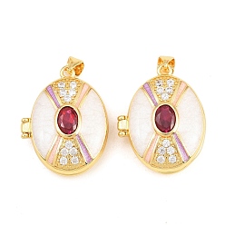Белый Подвески латуни медальон, с эмалью, стеклом и кубическим цирконием, без кадмия и без свинца, реальный 18 k позолоченный, стойки покрытие, долговечный, овальные амулеты, белые, 26.5x21x9 мм, отверстие : 3x5 мм