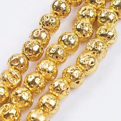 Golden Plated Electroplate Non-magnetic Synthetic Hematite Beads Strands, Beads Strands, Round with Concave Spot, Golden Plated, 5mm, Hole: 0.8mm, about 87pcs/strand, 15.16 inch(38.5cm)