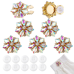 (52) Непрозрачная лаванда Запонки из сплава и пластиковые пуговицы с 4-отверстиями, с Rhinestone сплава, золотые, цветок и плоский круг, разноцветные, 28x28x8 мм