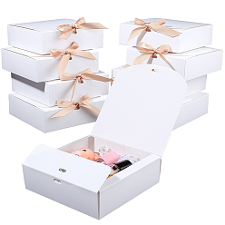 Белый Складные бумажные подарочные коробки с лентой, для партии, свадьба, коробки для выпечки, квадратный, белые, 17x17x5 см