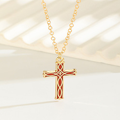 Roja Collares de cadena con colgante de cruz religiosa con nudo vikingo de aleación esmaltada para mujer, dorado, rojo, 15.75 pulgada (40 cm)