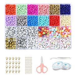 Gemischte Farbe DIY-Schmuck machen Kits, inklusive runder Glasperlen, flache runde Acrylperlen, Elastische Kordel Kristallschnur Kristall Faden, Pinzette, Schere, Alu-Schließen und Eisen-Sprungringe, Gemischte Farbe, Perlen: 2040 Stück / Set