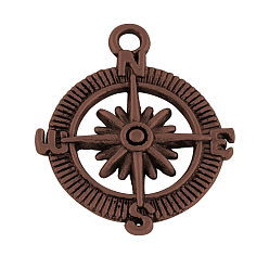 Красная Медь Тибетский стиль сплава компас подвески, без кадмия, без никеля и без свинца, Красная медь, 30x25x3 мм, отверстие : 2.5 мм