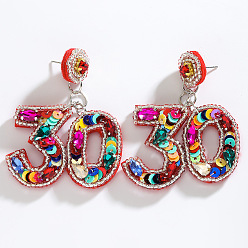 Разноцветный Серьги-гвоздики из смоляных бусин, с кристально горный хрусталь, число 30, платина, красочный, 60x48 мм