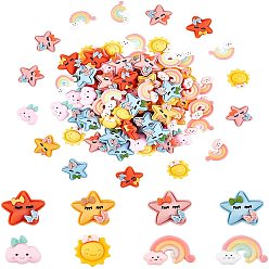 Mixed Color 80Pcs 8 Style Resin Cabochons, Star with Bowknot & Flower, Rainbow, Sun with Bowknot, Mixed Color, 10pcs/style