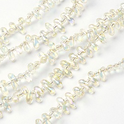 Champagne Yellow Electroplate Glass Beads Strands, Top Drilled Beads, Full Rainbow Plated, Faceted, Teardrop, Champagne Yellow, 9x4mm, Hole: 1mm, 3x2mm, about 98~100pcs/strand, 14~14.5 inch