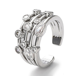 Платина Покрытие стойки латунь микро паве цирконий открытые манжеты кольца, овальные, без свинца и без кадмия, долговечный, платина, внутренний диаметр: 18 мм