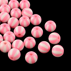 Pink Полоса непрозрачные акриловые шарики, круглые, розовые, 19~20x18 мм, Отверстие : 3 мм , около 116 шт / 500 г