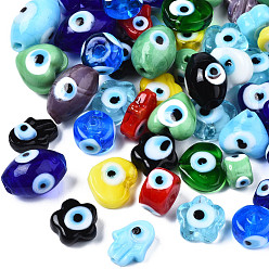 Mixed Color Handmade Evil Eye Lampwork Beads, Mixed Shapes, Mixed Color, 10~16x10~14x5~11mm, Hole: 1.2~2.5mm, about 100pcs/bag