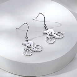 Серебро Серьги-подвески из нержавеющей стали в виде велосипеда, спортивная тема, серебряные, 40x22 мм
