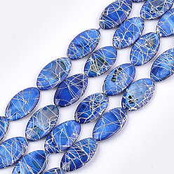 Royal Blue Freshwater Shell Beads Strands, Dyed and Drawbench, Oval, Royal Blue, 30~31x16~17x4mm, Hole: 0.8mm, 13pcs/strand, 15.5 inch