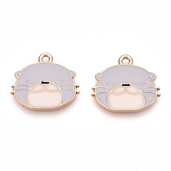 Светлый Стально-синий Подвески из эмали и сплава, без свинца и без кадмия, амулеты выдры, золотые, светло-стальной синий, 18x20x1.2 мм, отверстие : 1.6 мм