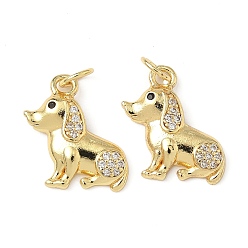 Собака Латунные микро проложить кубического циркония подвески, стойки покрытие, без свинца и без кадмия, долговечный, с целью перехода в кольце, реальный 18 k позолоченный, собака, 15.5x16x2.5 мм, отверстие : 3.5 мм