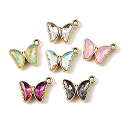Oro Colgantes de vidrio de aleación de chapado uv, encanto de mariposa, facetados, color mezclado, dorado, 14x17.5x4.5 mm, agujero: 1.6 mm