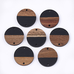 Черный Соединители из смолы и ореха, плоско-круглые, чёрные, 24.5~25x2.5~4.5 мм, отверстие : 2 мм