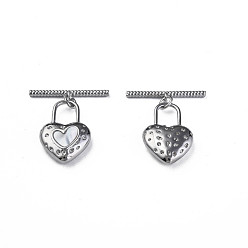Platinum Brass Toggle Clasps, with Natural Shell, Nickel Free, Heart, Platinum, 27mm, Hole: 1.2mm