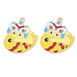 Fish Подвески из эмалевого сплава на Новый год, золотые, рыба, 29.5x27x1 мм, отверстие : 1.8 мм