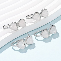 Розовый Кварц Серьги-гвоздики в форме сердца из натурального розового кварца ко Дню святого Валентина, с латунными застежками для сережек с гальваническим покрытием, платина, 26x10 мм