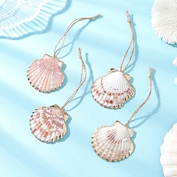 Разноцветный Подвесные украшения из ракушек с гальваническим покрытием, с джутовым шнуром, красочный, 133~136 мм