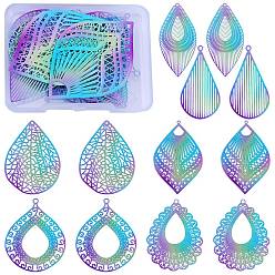Colorful 18Pcs 6 Style Spray Painted 430 Stainless Steel Pendants, Teardrop/Leaf, Colorful, 40~56x23.5~37.5x0.5mm, Hole: 1.4~2mm, 3pcs/style