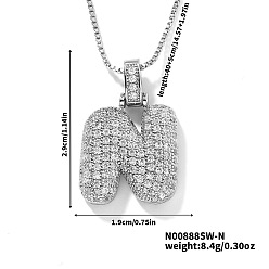 Letter N Элегантные латунные микропаве прозрачные кубические цирконии 3d начальные ожерелья, идеальный подарок для нее, платина, Письмо N, 15.75 дюйм (40 см)