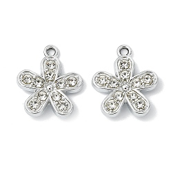 Цветок Сплава кристалла горный хрусталь подвески, , uv покрытие, платина, цветок, 17.5x15.5x3 мм, отверстие : 1.6 мм