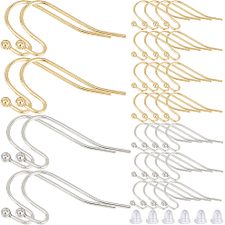 Золотой & Серебряный 300 шт. 2 цвета латунные крючки для сережек, провод уха, с 300 пластиковыми ушными гайками, золотой и серебряный, 4~22x4~11x0.75~4 мм, отверстие : 1 мм