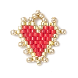 Красный Подвески-сердечки из стеклянного бисера ручной работы Miyuki, красные, 18x19.5x2 мм, отверстие : 3x4 мм