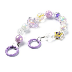 Medium Purple Acrylic Rainbow Beaded Mobile Straps, Multifunctional Chain, with Alloy Spring Gate Ring, Medium Purple, 30.7x2.9cm