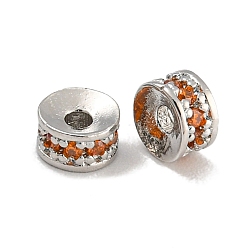 Оранжево-Красный Стойки обшивки латунь микро проложить кубического циркония бусы, без свинца и без кадмия, долговечный, платина, круглые, оранжево-красный, 4x2 мм, отверстие : 1.4 мм