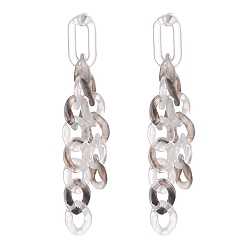 Dark Gray Acrylic Curb Chain Tassel Dangle Stud Earrings for Women, Dark Gray, 78x11x3mm, Pin: 0.7mm