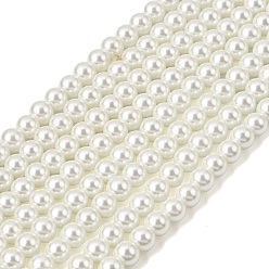 Белый Круглые бусины из экологически чистого окрашенного стекла с жемчугом, класс А, хлопковый шнур , белые, 6 мм, отверстие : 1.2~1.5 мм, около 72 шт / нитка, 15 дюйм