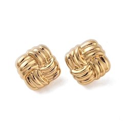 Golden 304 Stainless Steel Earrings, Cube, Golden, 29x28.5mm