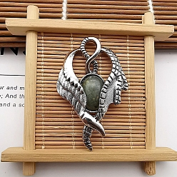 Labradorite Natural Labradorite Pendants, with Antique Silver Zinc Alloy Finding, Wing Charms, 52x35x9mm