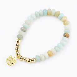 Amazonite Natürliche Amazonite Perlen Charme Armbänder, Stretch-Armbänder, mit Messing-Zubehör, Krone, golden, 2 Zoll (50 mm)