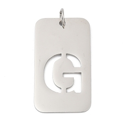 Letter G 304 подвески из нержавеющей стали, с целью перехода в кольце, прямоугольник с полой буквой-подвеской, анти-тускнение, лазерная резка, Буква G, 49.5x28x1.5 мм, отверстие : 6.5 мм
