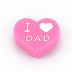 Ярко-Розовый День матери бусины из пищевого экологически чистого силикона, сердце со словом я люблю папу или маму, ярко-розовый, 20x25x10 мм, отверстие : 2 мм