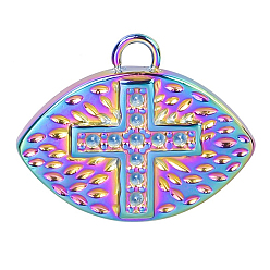 Rainbow Color 304 подвеска из нержавеющей стали со стразами, глаз с крестом, Радуга цветов, пригодный для 1 стразами мм, 14x16x2 мм, отверстие : 2 мм