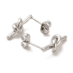 Stainless Steel Color 304 Stainless Steel Stud Earrings, Knot, Stainless Steel Color, 16x5.5mm