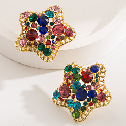 Colorful Alloy Stud Earrings for Women, Star, Golden, Colorful, 35x35mm